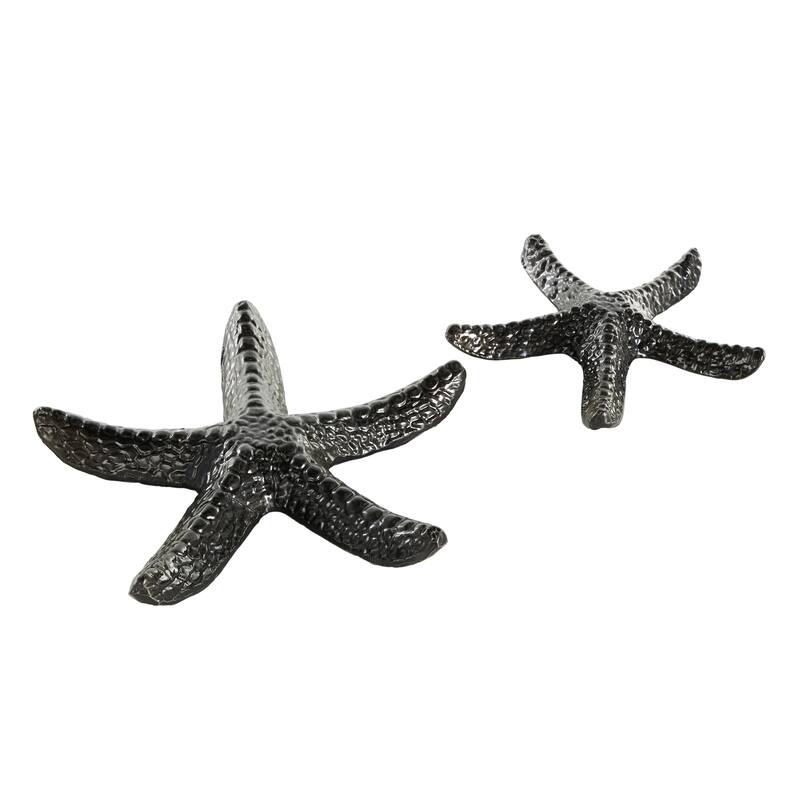 Black Aluminum Metal Bubble Textured Starfish Decorative Sculpture (Set of 2)