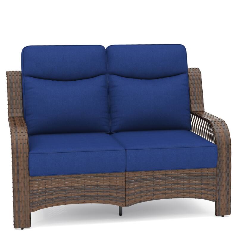 25 in. High Back Outdoor Loveseat with 5 in. Thick Cushions, 2-Seat Rattan Sofa for Porch, Wicker Loveseat Chair - Loveseat