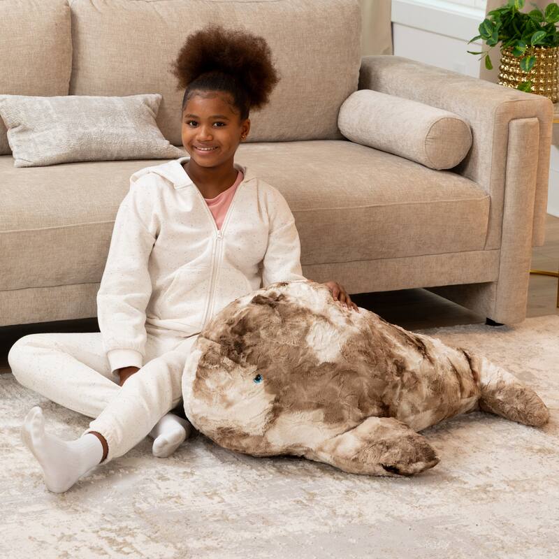 Raven-Symoné Marina the Whale Sea Buddy Large Kids Stuffed Animal Bean Bag and Pouf - Synthetic Fur Coca Mocha