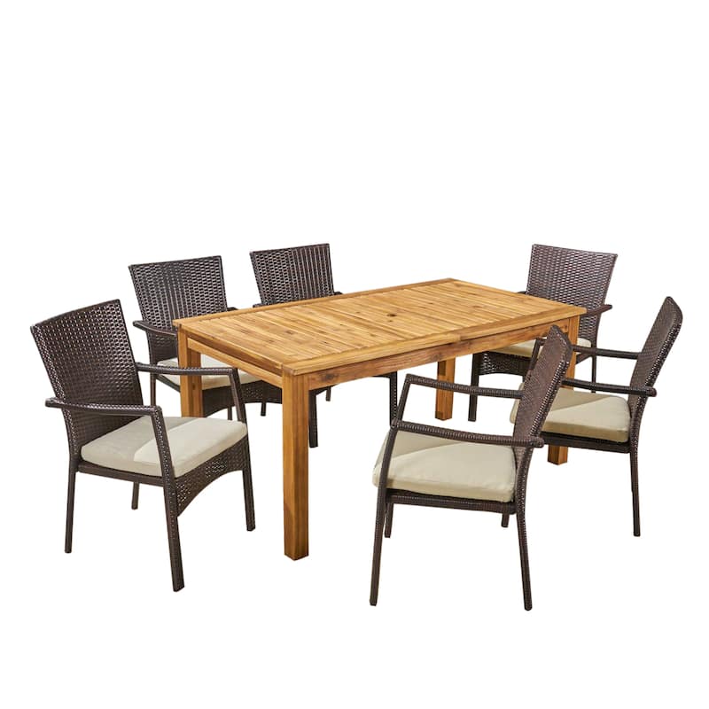 Davenport Outdoor 7 Piece Wood and Wicker Expandable Dining Set by Christopher Knight Home
