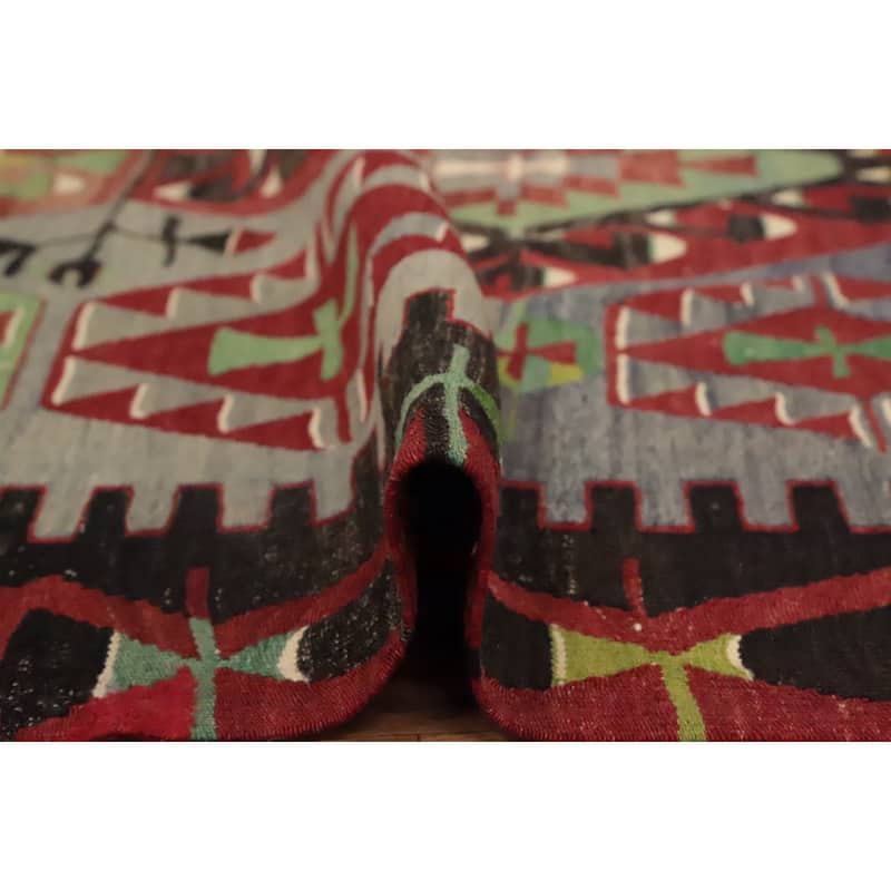 Hand Woven Oriental 100% Wool Carpet Southwestern Tribal Multi-Colored Kilim Area Rug - 9' 10'' X 5' 9''