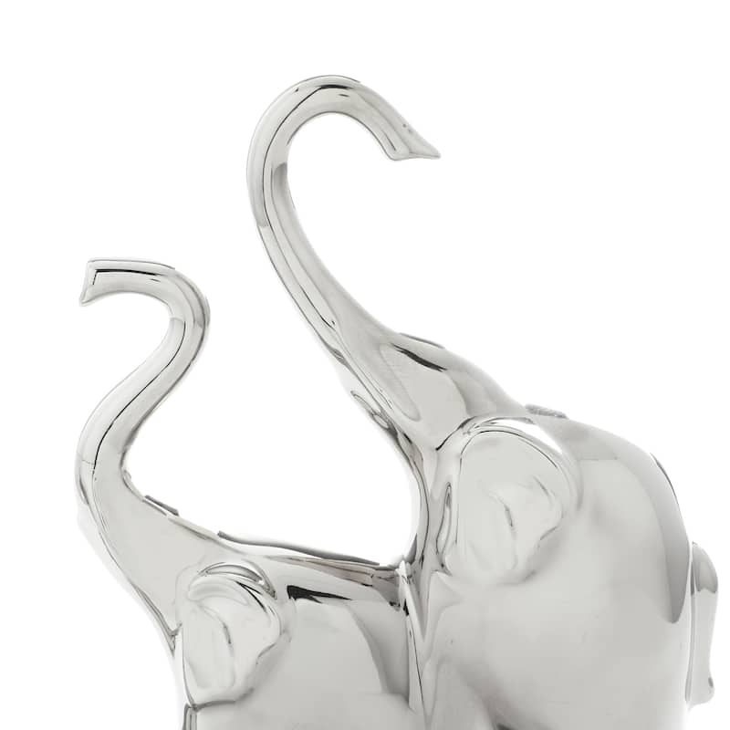 Silver Ceramic Contemporary Sculpture Elephant 14 x 11 x 2 - 11 x 2 x 14