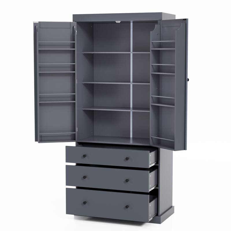 Large Kitchen Pantry Cabinet with Slide-Out Drawers & Ample Shelving for Convenient Access