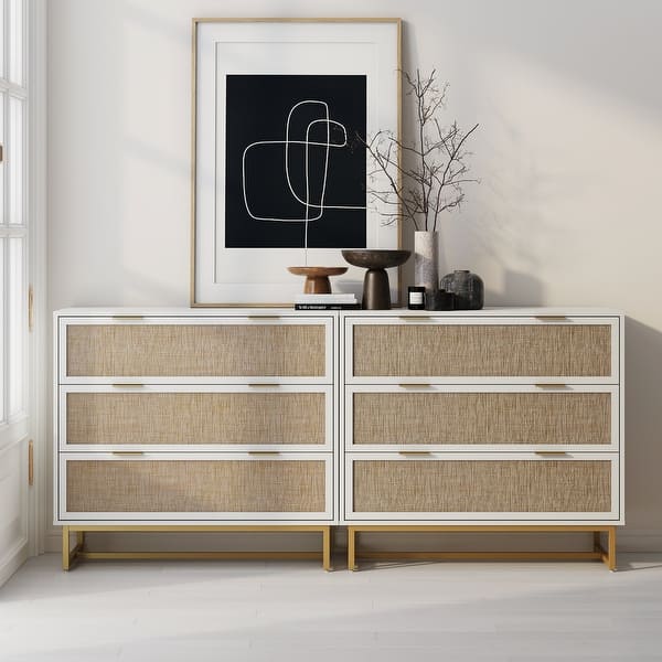 grey rattan dresser Kalea Coastal Beach Blue Woven Rattan 9 Drawer Dresser
