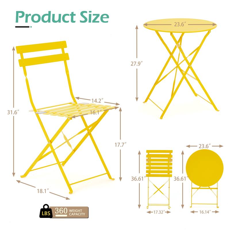 Outdoor 3-Piece Bistro Set, Foldable Patio Dining Sets, Rust-Resistant, Lightweight, Easy to Clean, for Balcony, Garden, Pool