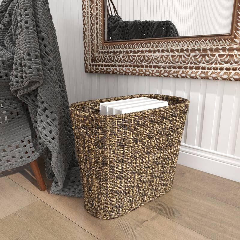 Brown Seagrass Handmade Woven Single Slot Magazine Holder with Light Brown Accents