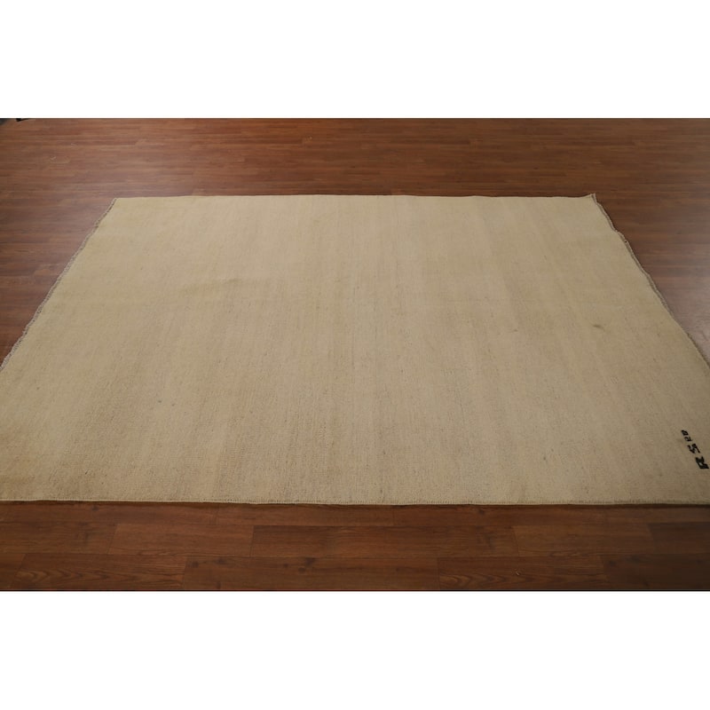 Gabbeh Modern Area Rug Handmade Beige Tribal Wool Carpet - 5'7"x 7'9"