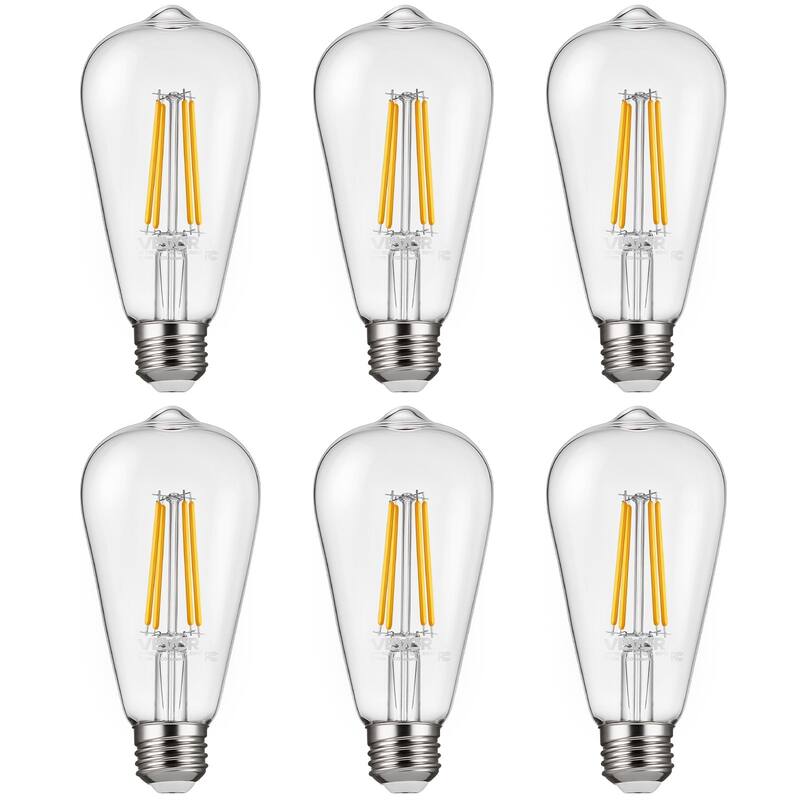 Set of 6 Dimmable Edison LED Bulbs 7W 2700K Soft Warm Light E26 Base Vintage Style - ST19/Multi - 2.52 x 2.52 x 5.51in