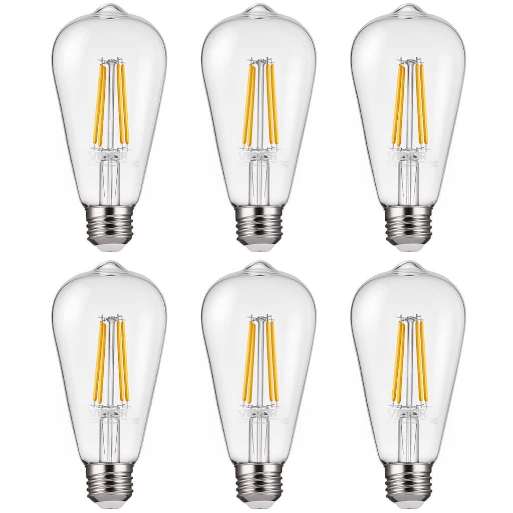 Set of 6 Dimmable Edison LED Bulbs 7W 2700K Soft Warm Light E26 Base Vintage Style - ST19/Multi - 2.52 x 2.52 x 5.51in