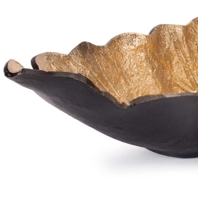 HomeRoots Set of Two 25" Black And Gold Cast Aluminum Rustic Leaf Centerpiece Bowls - 24.6 in. x 5.55 in. x 8.75 in.