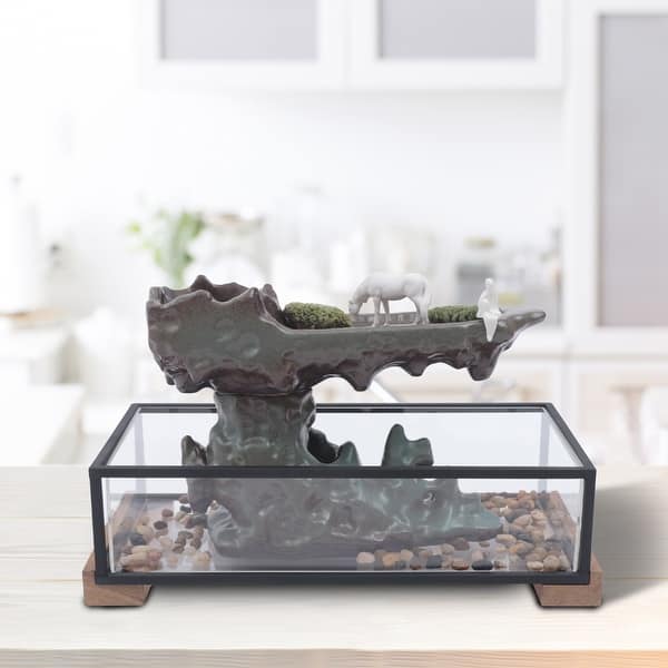 slide 10 of 10, Tabletop Water Fountain Desktop Waterfall Fountain Decoration - 16.9x 8 x 8.inches 16.9x 8 x 8.inches - Green
