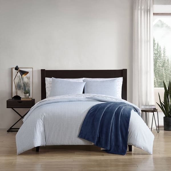 slide 2 of 14, Eddie Bauer Ticking Stripe Navy Cotton Percale Duvet Cover Set