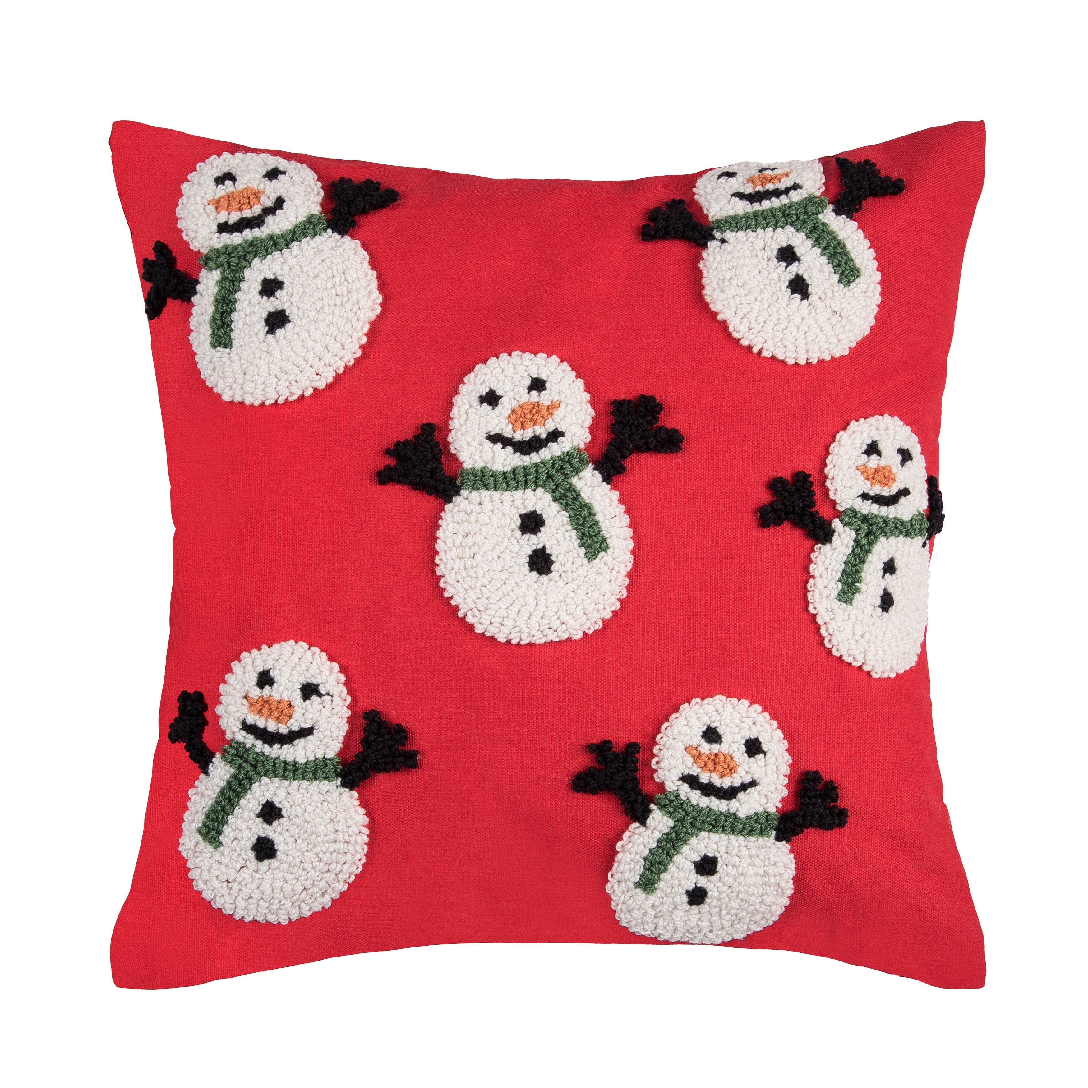Snowman Party Hooked Throw Pillow 18" x 18"