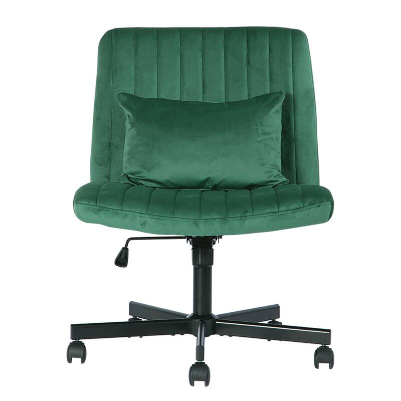 Velvet Criss Cross Armless Office Chair with Wheels - Versatile for Home Office, Meditation & Makeup - Green