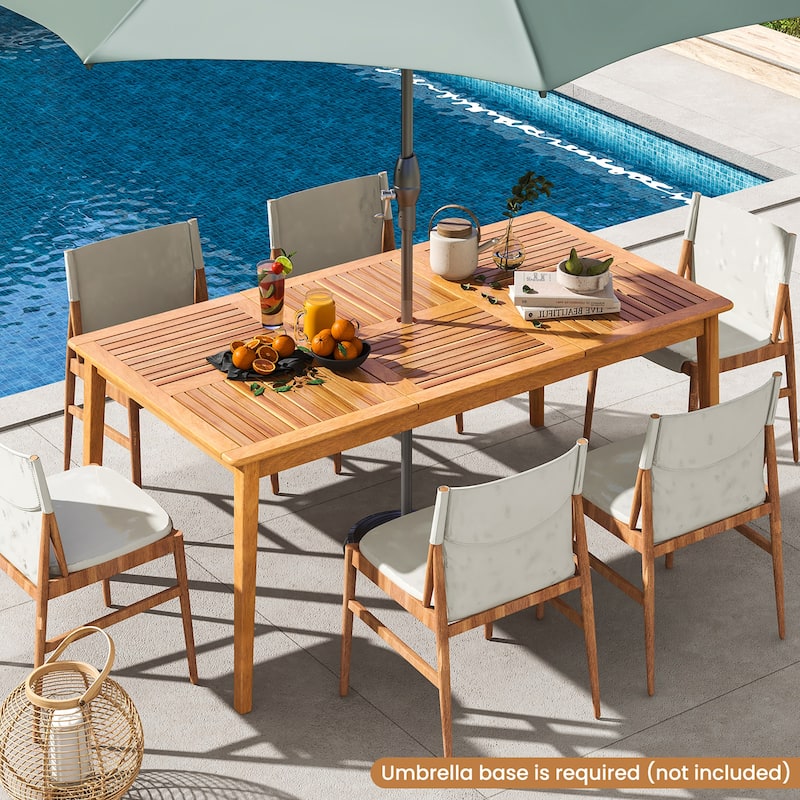 Gymax 6-Person Outdoor Acacia Wood Dining Table w/ 1.96'' Umbrella