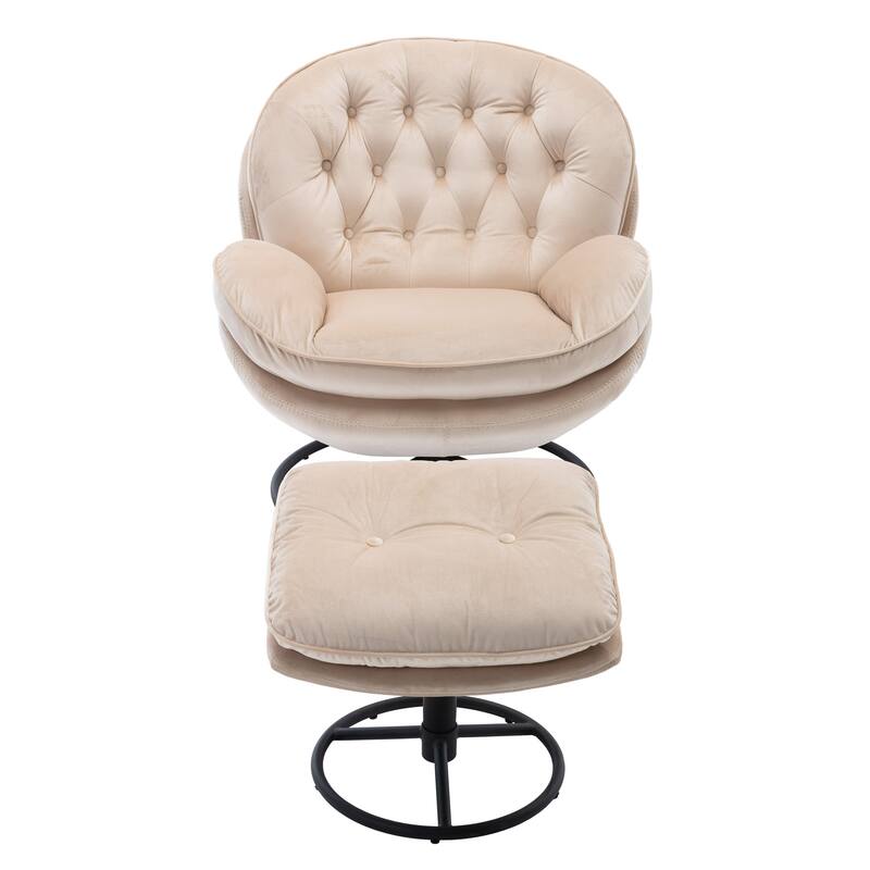 Velvet Swivel Accent Chair with Ottoman & Metal Legs (360° Rotation)