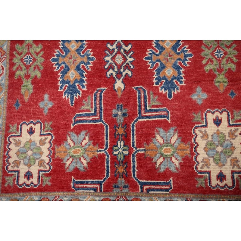 Geometric Kazak Accent Rug Handmade Wool Carpet - 4'0" x 6'2"