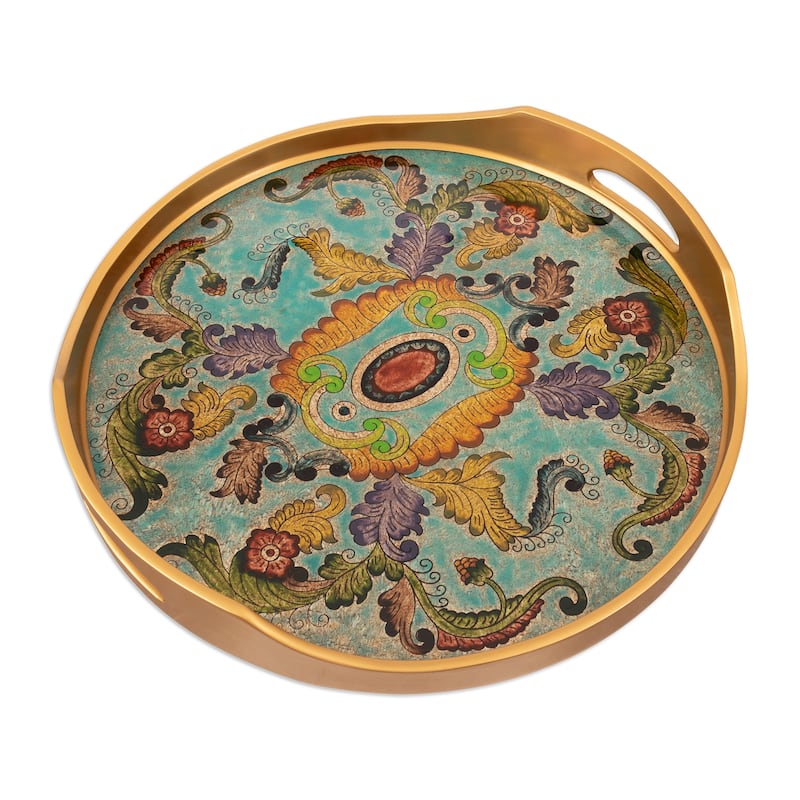 Novica Handmade Baroque Reef Reverse-Painted Glass Tray