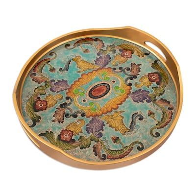 Novica Handmade Baroque Reef Reverse-Painted Glass Tray