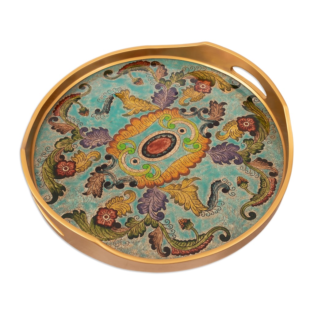 Novica Handmade Baroque Reef Reverse-Painted Glass Tray