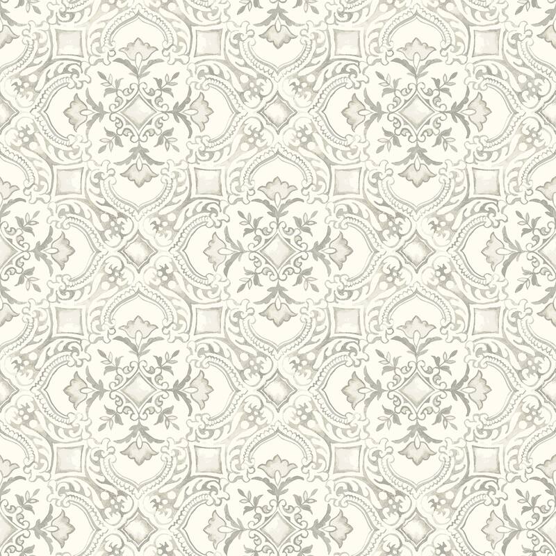 Chesapeake Marjoram Light Grey Floral Tile Wallpaper