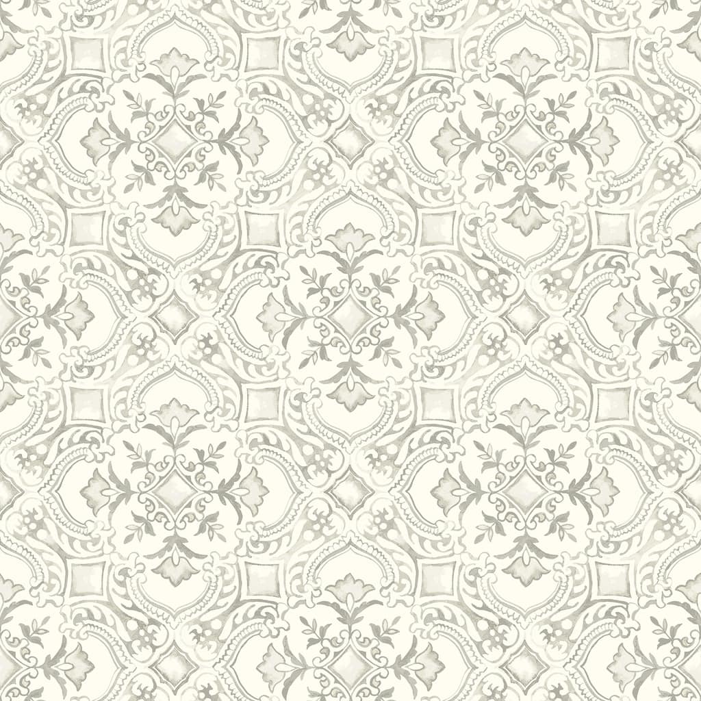 Chesapeake Marjoram Light Grey Floral Tile Wallpaper