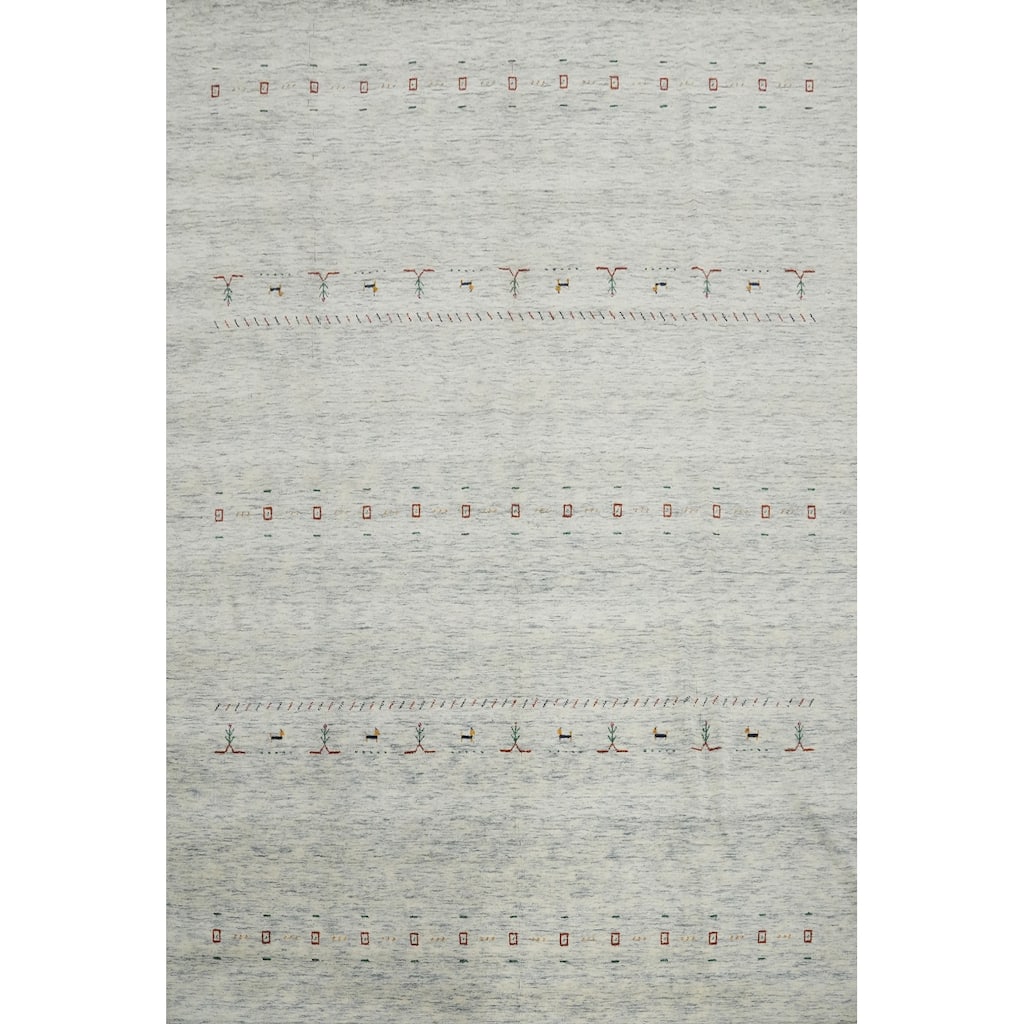 Hand Knotted Oriental 100% Wool Carpet Tribal Animal Pictorial Beige & Ivories Gabbeh Area Rug - 9' 11'' X 8' 0''
