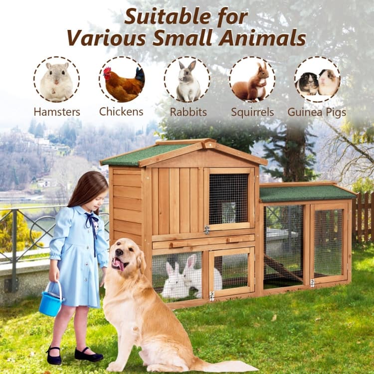 Durable 58-Inch Wooden Rabbit Hutch for All-Weather Protection - 58" x 20.5" x 34" (L x W x H)