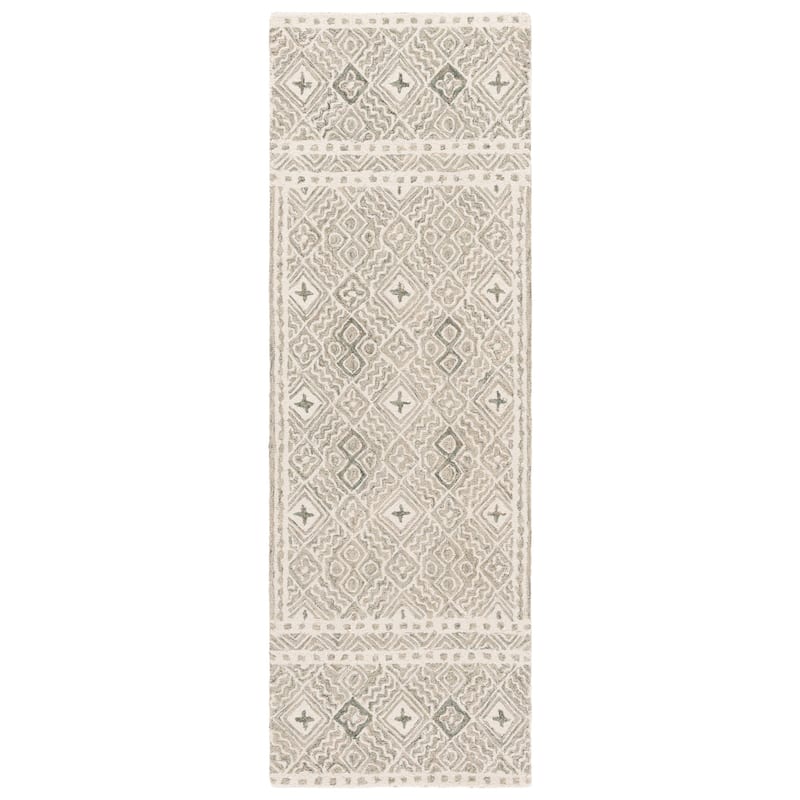SAFAVIEH Handmade Micro-Loop Jelske Wool Rug - 2'3" x 7' Runner - Silver/Ivory - Runner