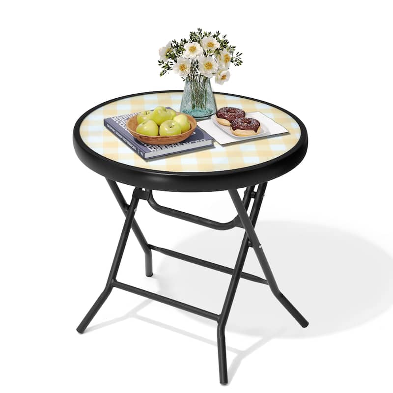 Crestlive Outdoor Side Table Patio Small Folding Table with Tempered Glass Table Top