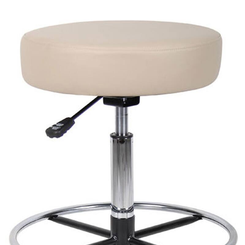 Fea Medical Drafting Stool, Round Beige Vinyl, Chrome Footring