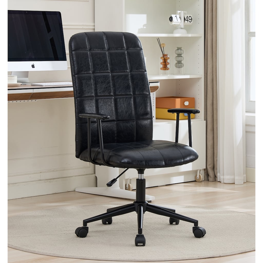 Modern PU Leather High Backrest Office Chair with Armrest, Soft Foam Seating 360-Degree Swivel, for Office, Antique Black