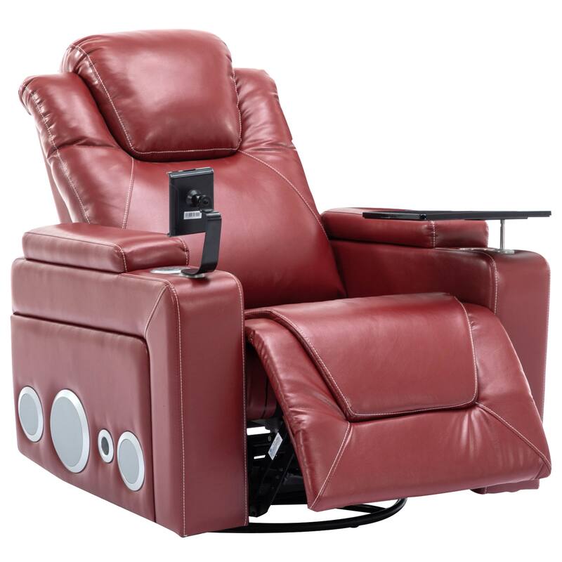 270 Degree Swivel PU Leather Power Recliner Individual Seat Home Theater Recliner with Surround Sound， Removable Tray Table