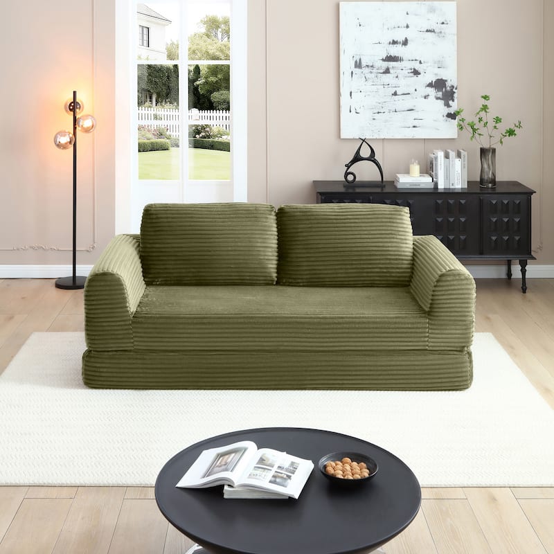 2-in-1 Folding Convertible Sofa Bed, Modern Corduroy Sleeper - Green