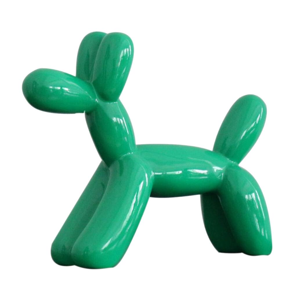 9 Inch Modern Style Balloon Dog Sculpture, Standing, Stable Base, Green