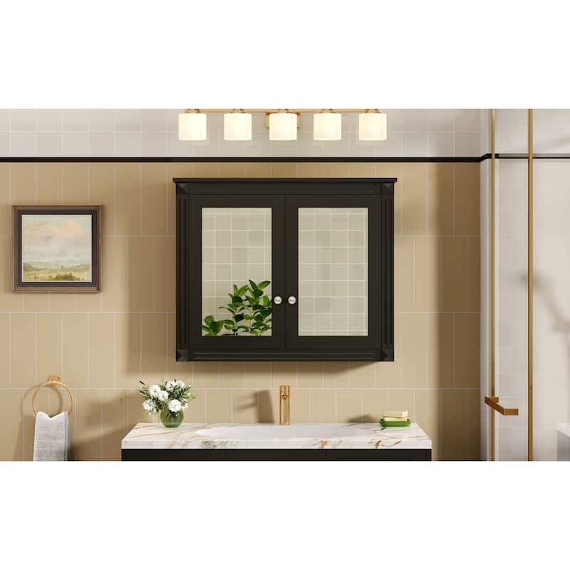 36" x 28" Medicine Cabinet, Wall Mounted Bathroom Storage Cabinet, Modern Bathroom Wall Cabinet with 2 Mirrors