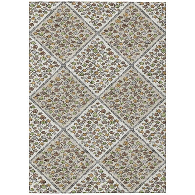 Machine Washable Indoor/ Outdoor Diamond Fish Chantille Rug