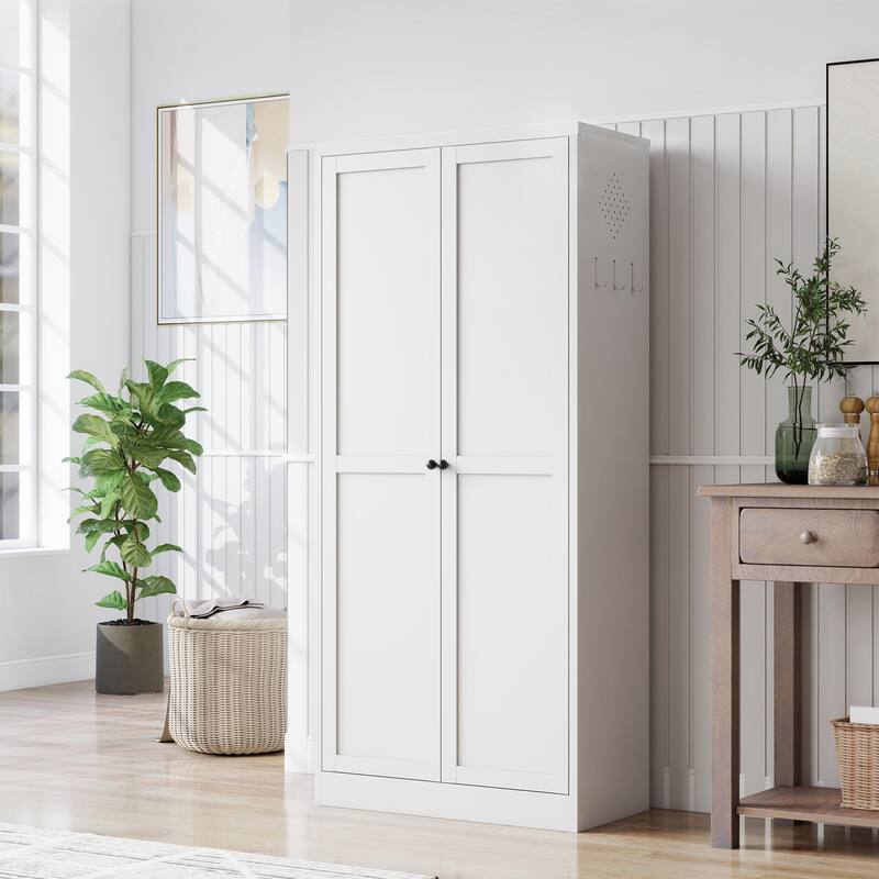61" White Metal Kitchen Pantry Cabinet Adjustable Storage with 4 Shelves, Heavy Duty Freestanding Pantry Organizer