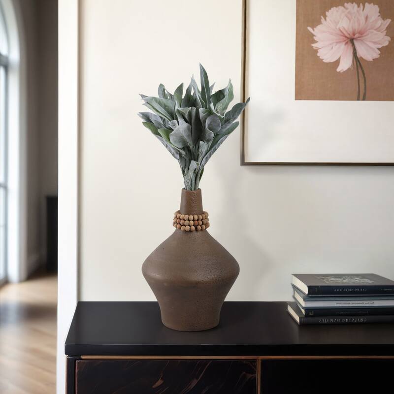 Terracotta Pottery Vase Decorative Handmade Artisan-Inspired Form - 9" x 9" x 13"