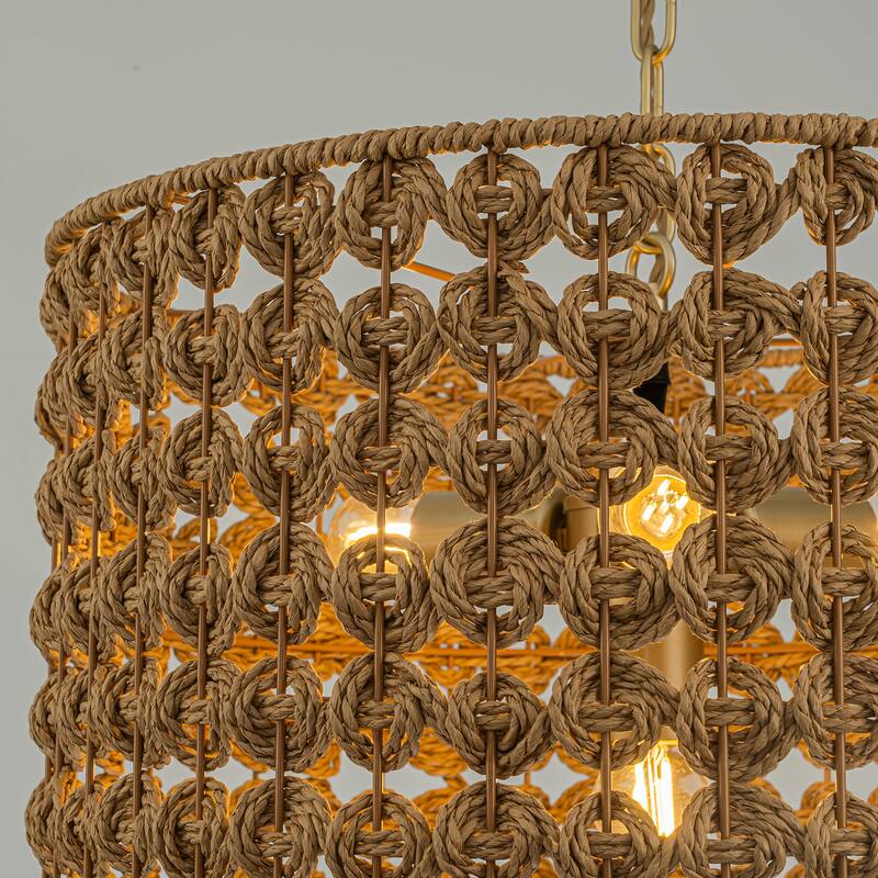 Koyo 4-Light Rattan Drum Pendant, Coastal Boho - Handwoven