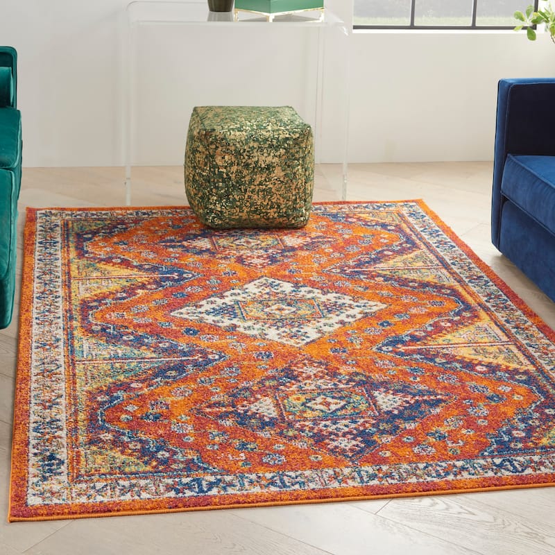 Nourison Allur Boho Tribal Geometric Area Rug - 5'3" x 7'3" - Orange Multicolor - Rectangle