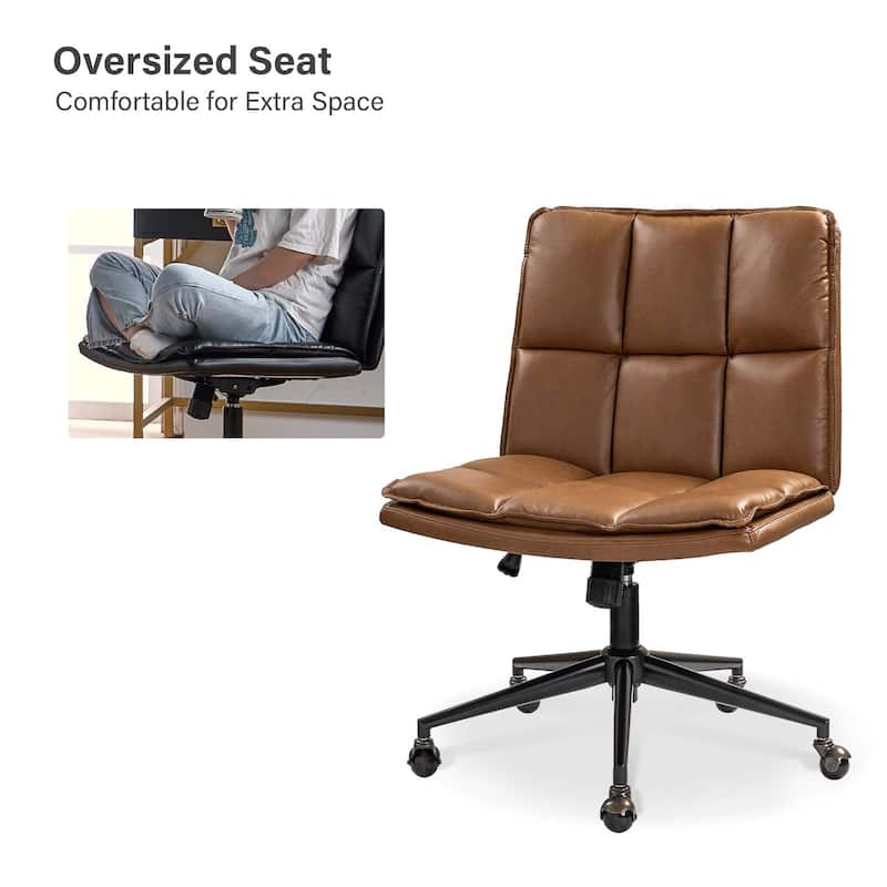 Judy Mid-century Modern Oversize Faux Leather Swivel Tilting Task Office Chair By HULALAHOME