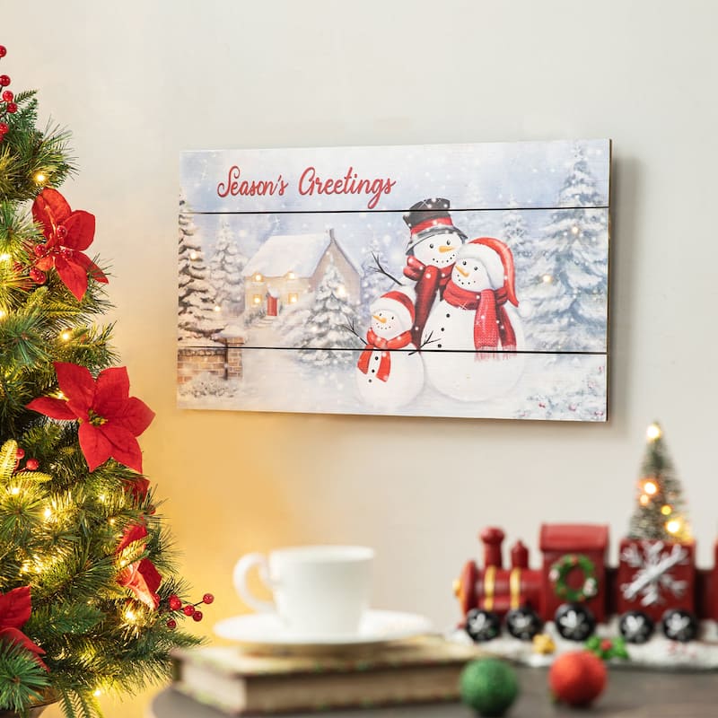 Glitzhome 24"L Wooden Christmas Santa Wall Decor with Warm White Lights