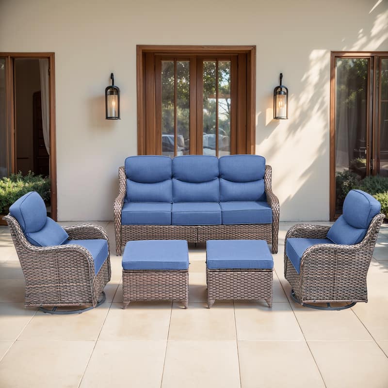 Gymojoy 5-Piece Patio Furniture Set with Swivel Glider Chairs, 6-Inch Ultra-Plush Cushions & Water-Resistant Olefin Fabric