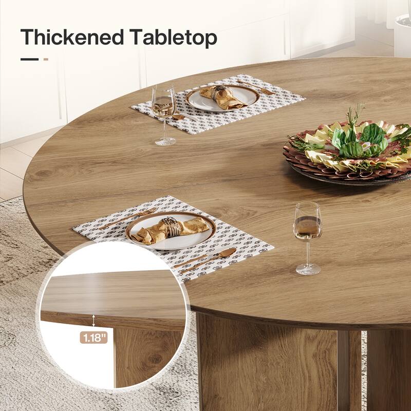 39.37" Round Brown Dining Table for 4, Farmhouse Kitchen Table