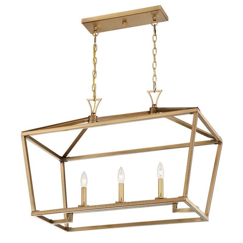 Warm Brass Three Light Linear Chandelier from the Townsend Collection