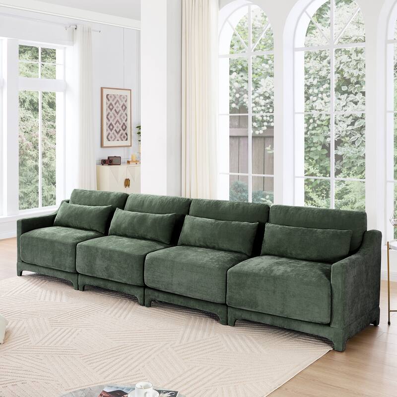 Chenille Upholstered Sofa with Lumbar Pillows - Green(4 Seat)