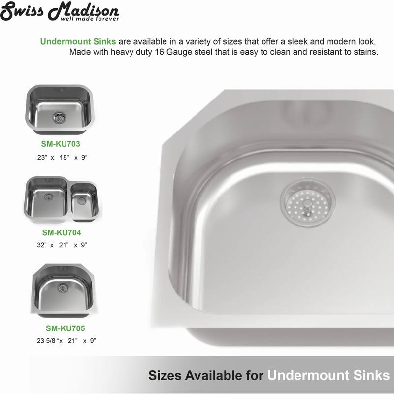 Swiss Madison 23-1/8" Undermount Single Basin Stainless Steel Kitchen