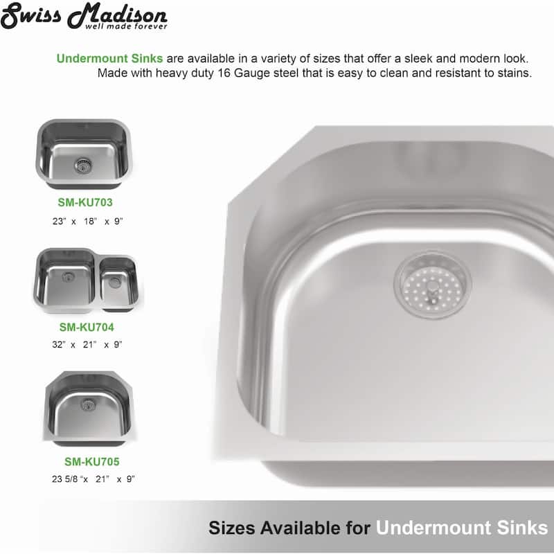 Swiss Madison 23-5/8" Undermount Single Basin Stainless Steel Kitchen - Stainless Steel