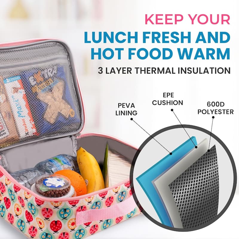 Zulay Kitchen Kids Insulated Lunch Bag with Spacious Compartment and Built-In Handle